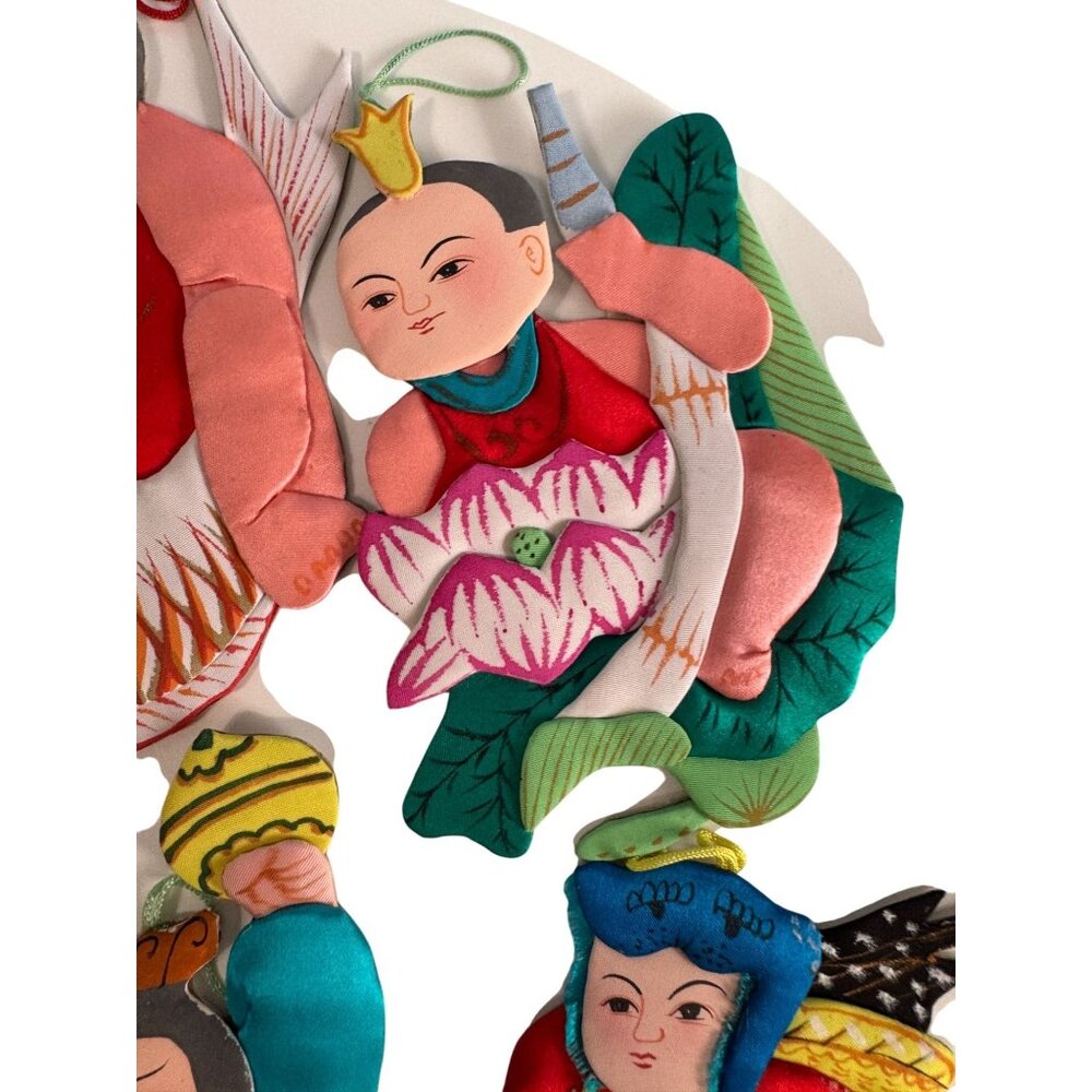 Set Of 6 Vintage Chinese Silk & Cardboard Ornaments Folk Figures 6" No Box - Picture 4 of 9